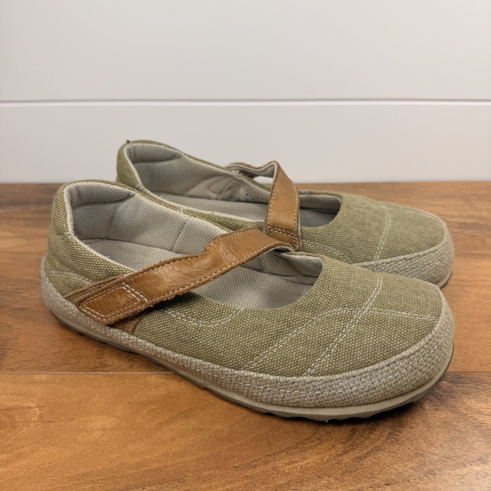 Acorn Womens Mary Jane Canvas Flats Olive Green Vibram Sole Shoes Size‎ 6